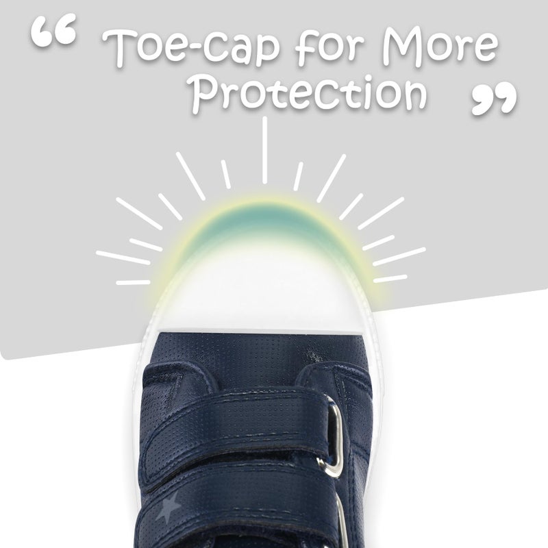 K KomForme Toddler Boys & Girls Shoes Kids Canvas Sneakers with Cartoon Dual Hook and Loops, Size 8 Toddler, Navy - Image 4